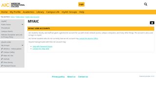 
                            2. myAIC User Accounts - Main View | Public Home | myAIC