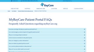 
                            11. MyBayCare Patient Portal FAQs