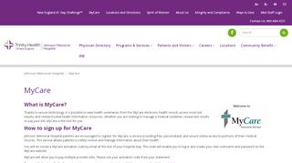 
                            3. MyCare Patient Portal - MyCare - Johnson Memorial Hospital, Stafford ...