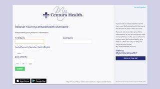 
                            6. MyCenturaHealth - Login Recovery Page