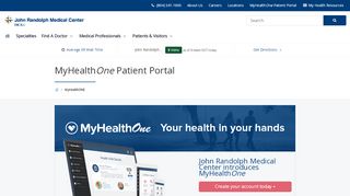 
                            5. MyHealthONE Patient Portal | John Randolph Medical Center