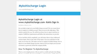 
                            5. Mykohlscharge Login at www.mykohlscharge.com- …