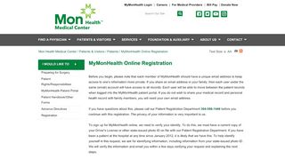 
                            2. MyMonHealth Online Registration | Mon Health Medical Center