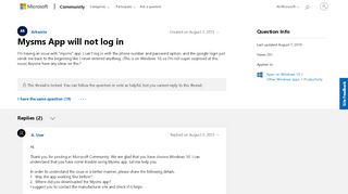 
                            8. Mysms App will not log in - Microsoft Community