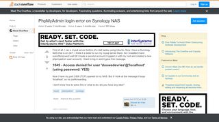 
                            5. mysql - PhpMyAdmin login error on Synology NAS - …