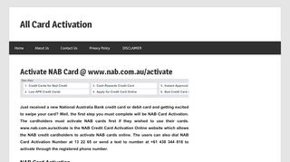 
                            5. NAB Card Activation- Activate NAB Credit Card || Debit Card