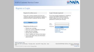 
                            7. NAPA Customer Service Center: Register or Login