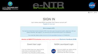 
                            7. NASA e-NTR: Login - NASA's New Technology Reporting System
