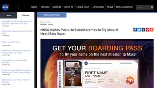 
                            2. NASA Invites Public to Submit Names to Fly Aboard Next Mars ...