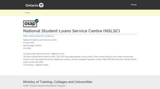 
                            10. National Student Loans Service Centre (NSLSC) - Ontario.ca