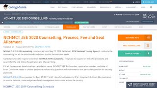 
                            1. NCHMCT JEE 2020 Counselling, Dates, Process, Fee, Seat ...