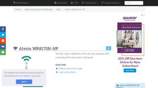 
                            2. NEC Aterm WR8170N-HP Default Password & Login ...