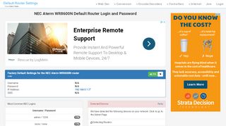 
                            1. NEC Aterm WR8600N Default Router Login and Password