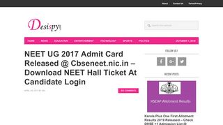 
                            11. NEET UG 2017 Admit Card Released @ Cbseneet.nic.in ...