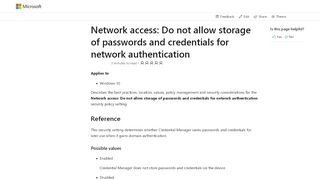 
                            6. Network access: Do not allow storage of passwords and ...