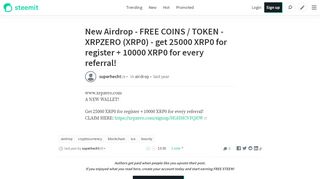
                            4. New Airdrop - FREE COINS / TOKEN - XRPZERO (XRP0) - Steemit