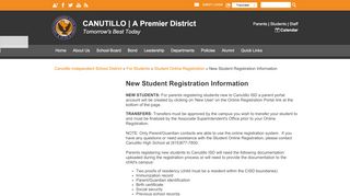 
                            9. New Student Registration Information - Canutillo ISD