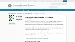 
                            6. New Surgeon Specific Registry (SSR) Update