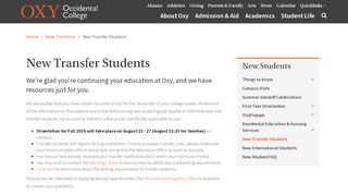 
                            8. New Transfer Students | Occidental College