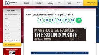 
                            6. New York Lotto Numbers - August 3, 2019 - lottery.net