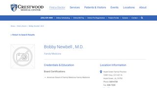 
                            1. Newbell Bobby, MD | Find a Doctor | Crestwood Medical Center ...