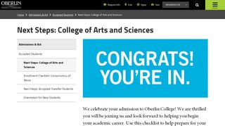 
                            1. Next Steps: College of Arts and Sciences | Oberlin College and ...