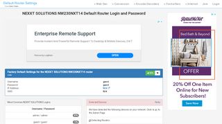 
                            1. NEXXT SOLUTIONS NW230NXT14 Default Router Login and …