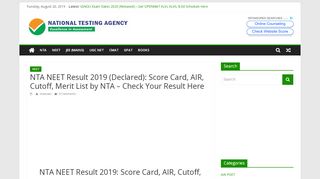 
                            6. NTA NEET Result 2019 (Declared): Score Card, AIR, …