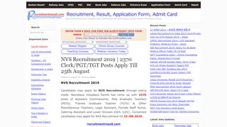 
                            9. NVS Recruitment 2019 | 2370 Clerk/PGT/TGT Posts Apply Till ...