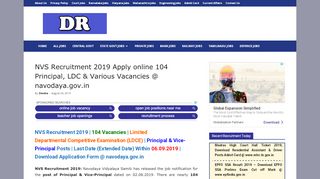 
                            9. NVS Recruitment 2019 Apply online 104 Principal, …