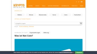 
                            1. Nxt Coin - Lesen Sie mehr über die Kryptowährung Nxt Coin ...