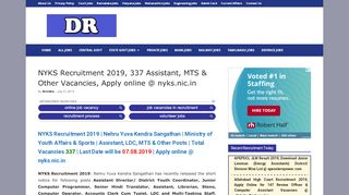 
                            3. NYKS Recruitment 2019, 337 Assistant, MTS & Other ...