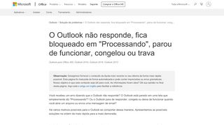 
                            7. O Outlook não responde, fica bloqueado em 