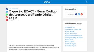
                            8. O que é o ECAC? – Gerar Código de Acesso, …