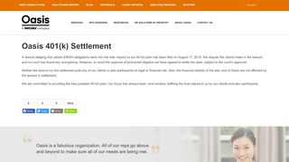 
                            3. Oasis 401(k) Settlement - Oasis, a Paychex Company - Oasis Advantage
