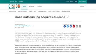 
                            9. Oasis Outsourcing Acquires Aureon HR - PR Newswire