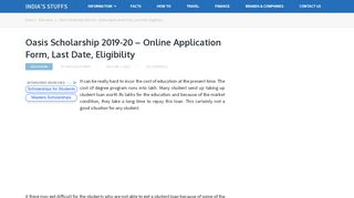 
                            2. Oasis Scholarship 2019-20 - Online Application Form, Last Date ...