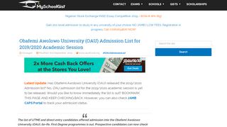 
                            2. OAU Admission List for 2018/2019 Academic Session - MySchoolGist