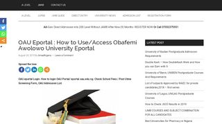 
                            7. OAU Eportal : How to Access Obafemi Awolowo …