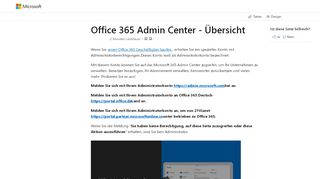 
                            11. Office 365 Admin Center - Übersicht | Microsoft Docs