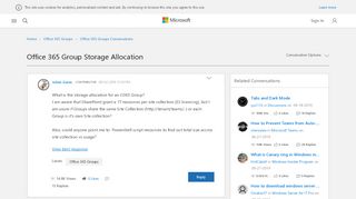
                            7. Office 365 Group Storage Allocation - Microsoft Tech ...