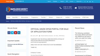 
                            4. OFFICIAL UNIZIK SPGS PORTAL FOR SALE OF APPLICATION FORM