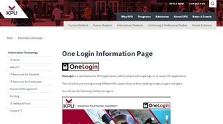 
                            2. One Login Information Page | KPU.ca - Kwantlen Polytechnic University