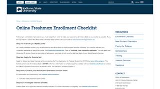 
                            3. Online Freshman Enrollment Checklist | Indiana State University