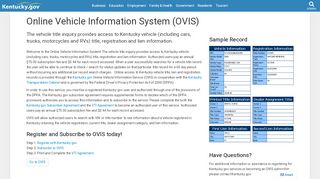 
                            9. Online Vehicle Information System (OVIS) - Kentucky.gov