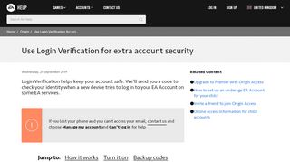 
                            7. Origin - Use Login Verification for extra account security