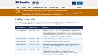 
                            4. Outage Calendar - VA/DoD eBenefits