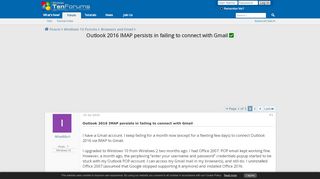 
                            1. Outlook 2016 IMAP persists in failing to connect with …