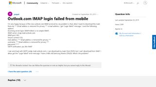 
                            6. Outlook.com IMAP login failed from mobile - Microsoft …