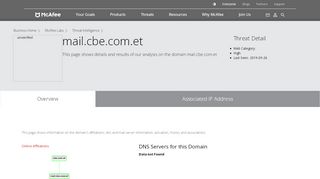 
                            1. outlook.mail.cbe.com.et - Domain - McAfee Labs Threat Center